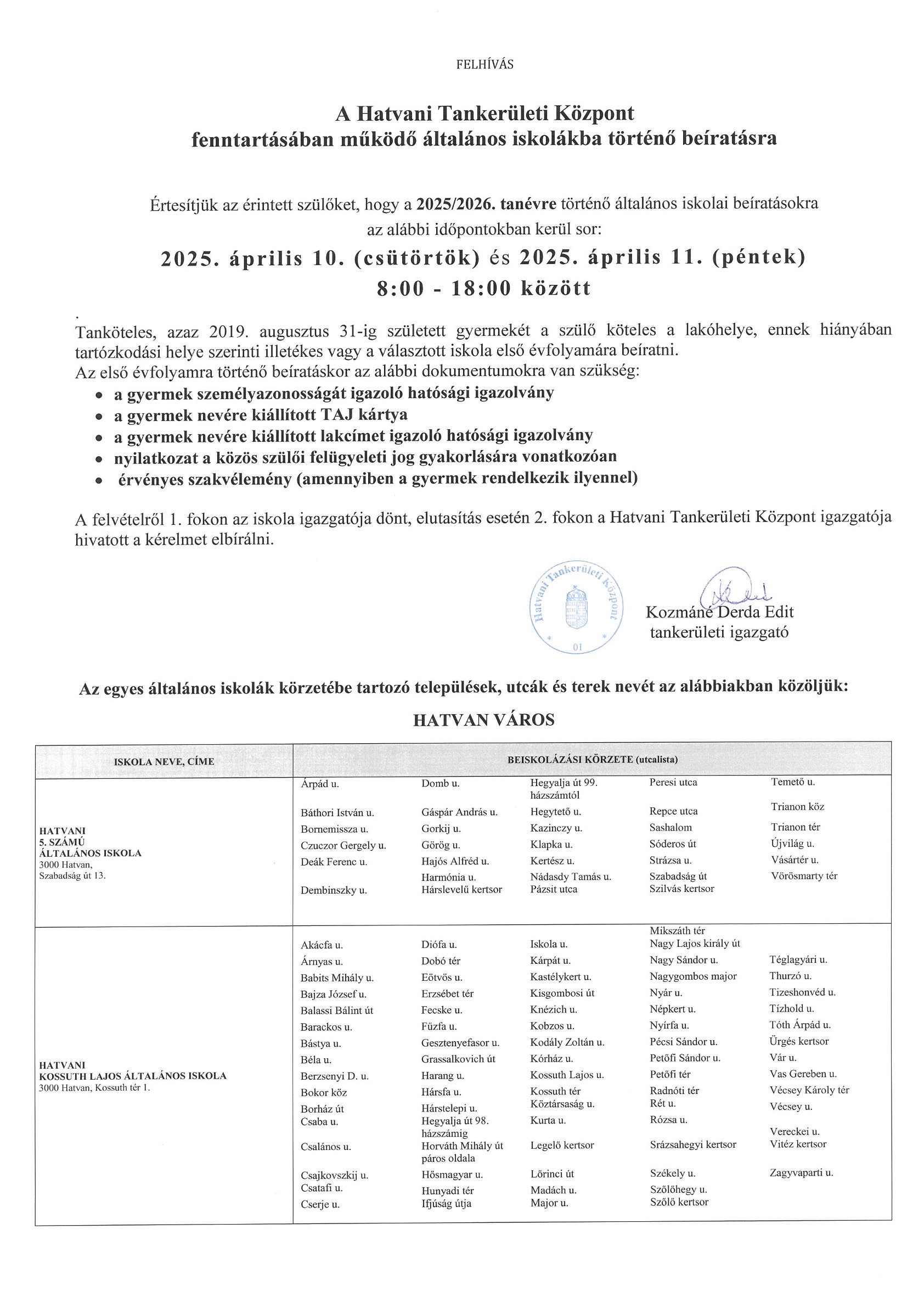 2025 2026 beiratkozási körzethatárok
